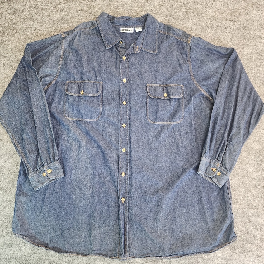 KingSize Shirt Mens 3XL Blue Long‎ Sleeve Button Front Denim Cowboy Casual